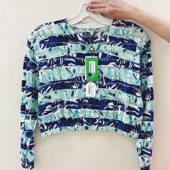Kenzo Blue Floral Stripe Lightweight Sweater (M) NWT - Picture 2 of 10